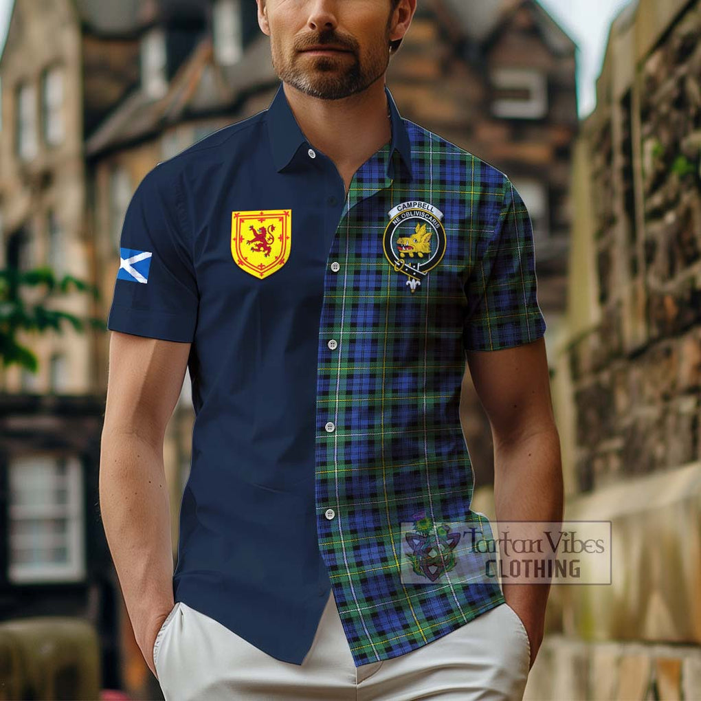 Tartan Vibes Clothing Campbell Argyll Ancient Tartan Short Sleeve Button Shirt with Scottish Lion Royal Arm Half Style