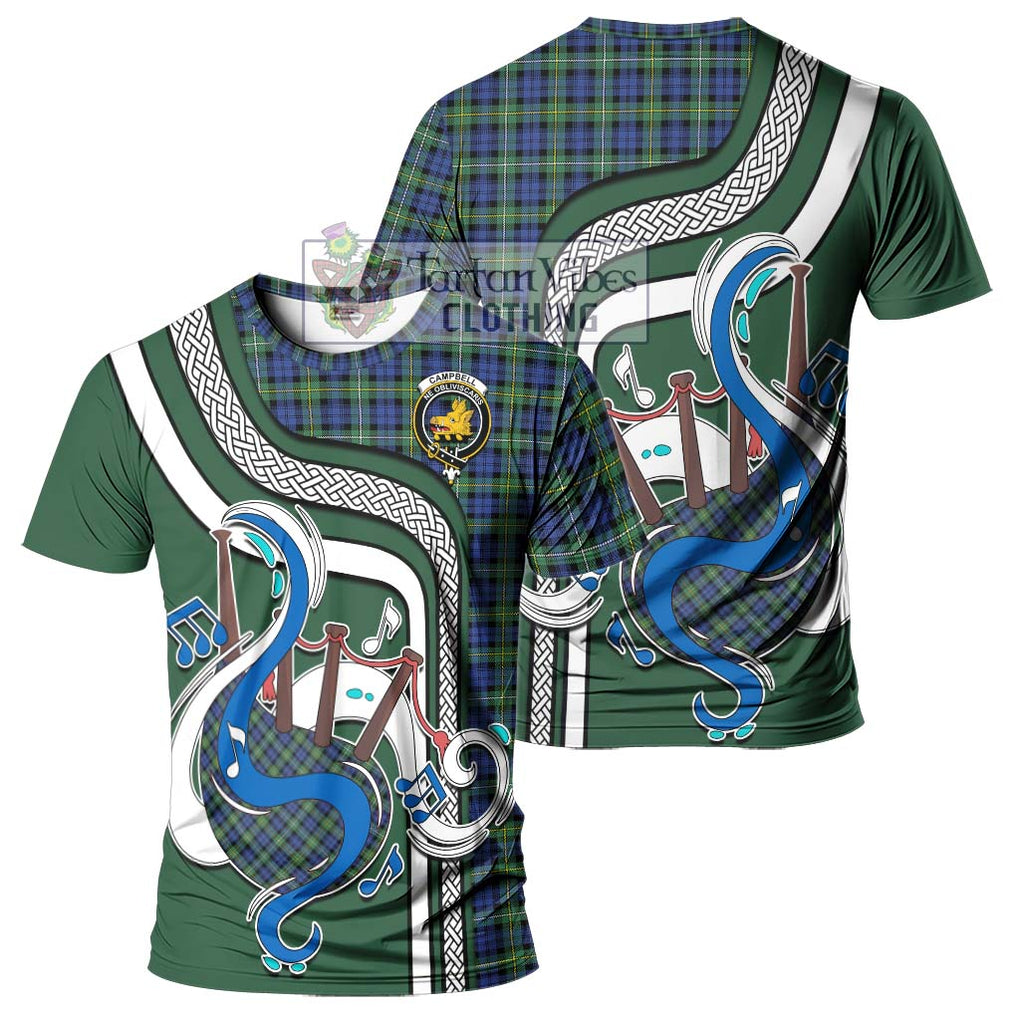 Campbell Argyll Ancient Tartan T-Shirt with Epic Bagpipe Style - Tartanvibesclothing Shop