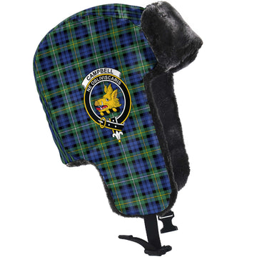Campbell Argyll Ancient Tartan Winter Trapper Hat with Family Crest