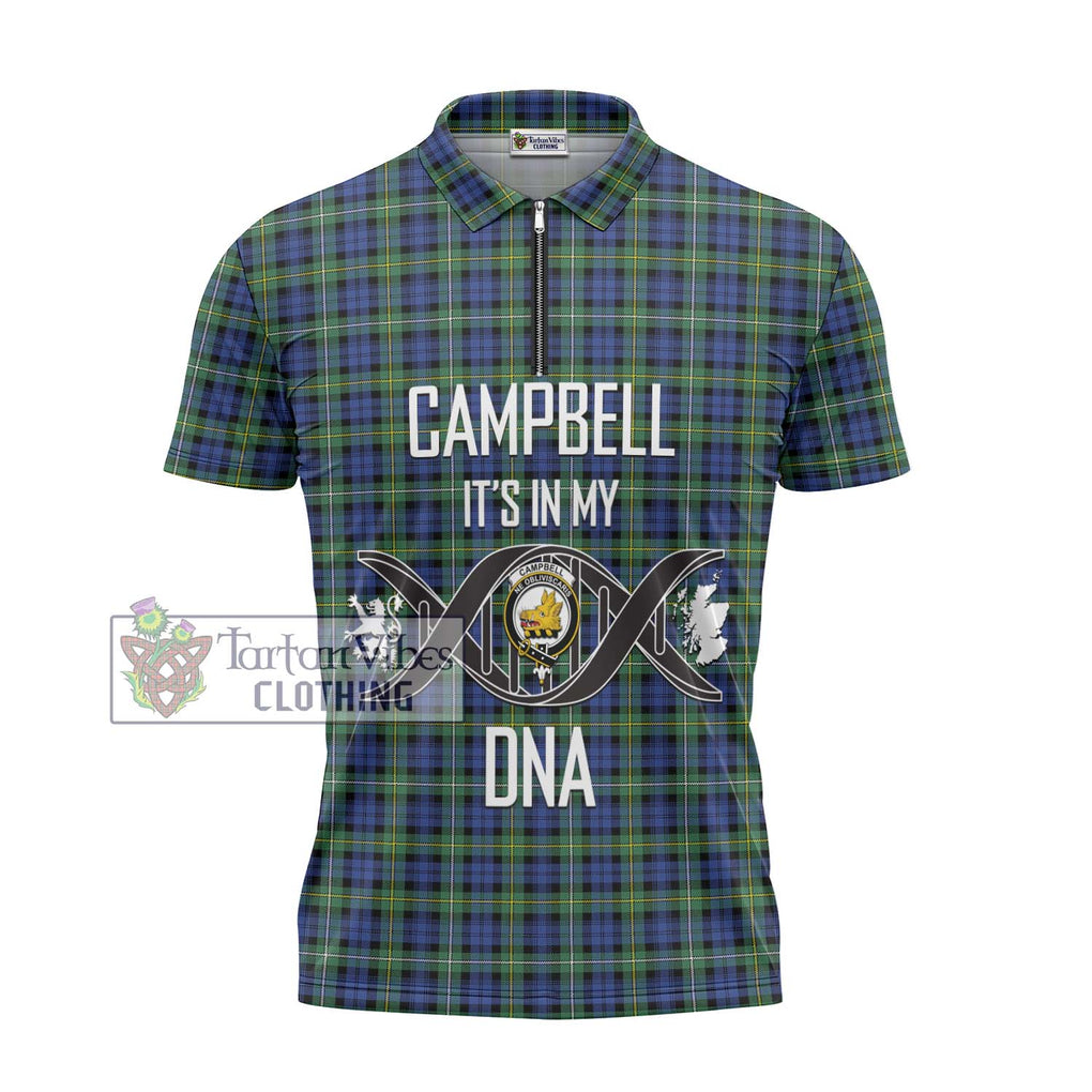 Campbell Argyll Ancient Tartan Zipper Polo Shirt with Family Crest DNA In Me Style - Tartanvibesclothing Shop