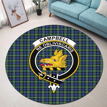 Campbell Argyll Ancient Tartan Round Rug with Family Crest