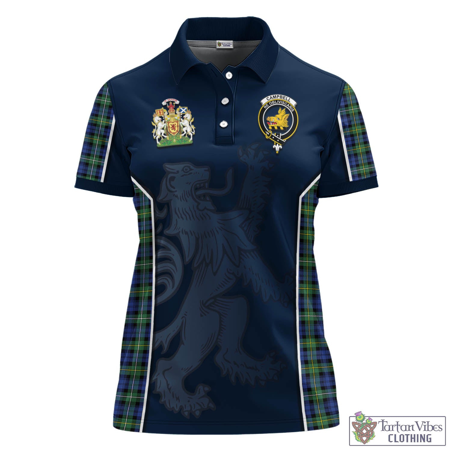 Tartan Vibes Clothing Campbell Argyll Ancient Tartan Women's Polo Shirt with Family Crest and Lion Rampant Vibes Sport Style