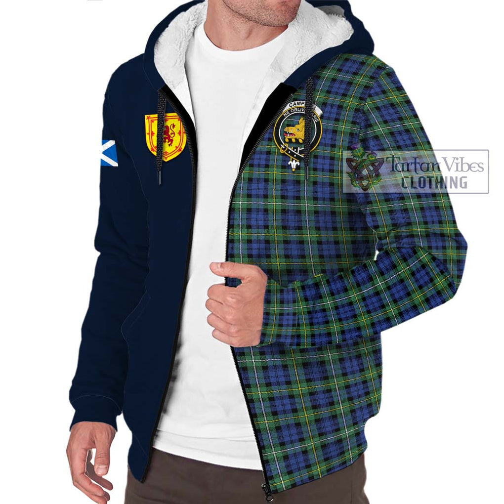 Tartan Vibes Clothing Campbell Argyll Ancient Tartan Sherpa Hoodie with Scottish Lion Royal Arm Half Style