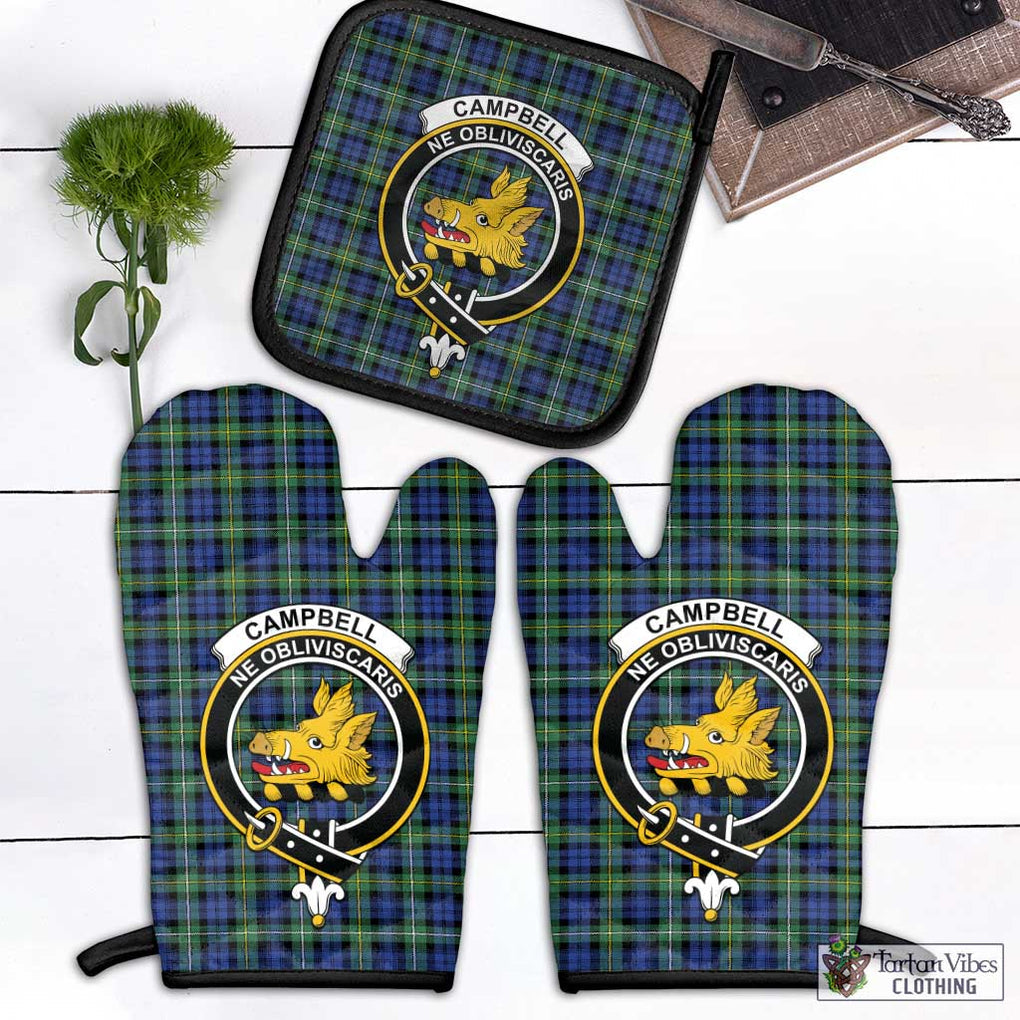 Campbell Argyll Ancient Tartan Combo Oven Mitt & Pot-Holder with Family Crest Combo 1 Oven Mitt & 1 Pot-Holder Black - Tartan Vibes Clothing