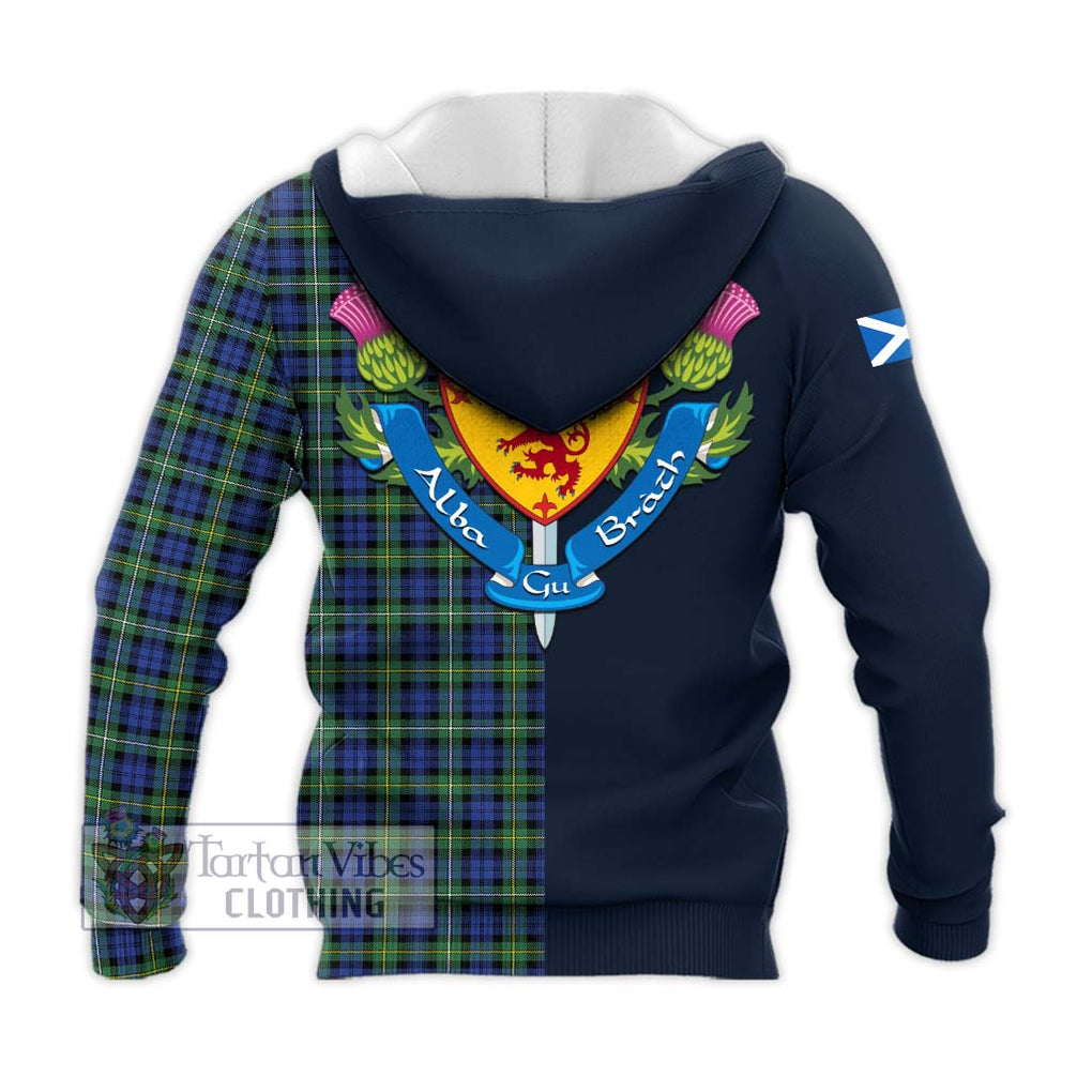 Tartan Vibes Clothing Campbell Argyll Ancient Tartan Knitted Hoodie with Scottish Lion Royal Arm Half Style