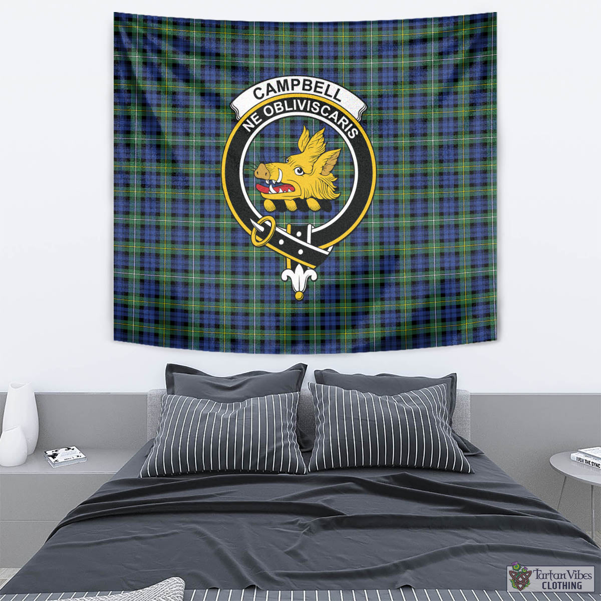 Tartan Vibes Clothing Campbell Argyll Ancient Tartan Tapestry Wall Hanging and Home Decor for Room with Family Crest