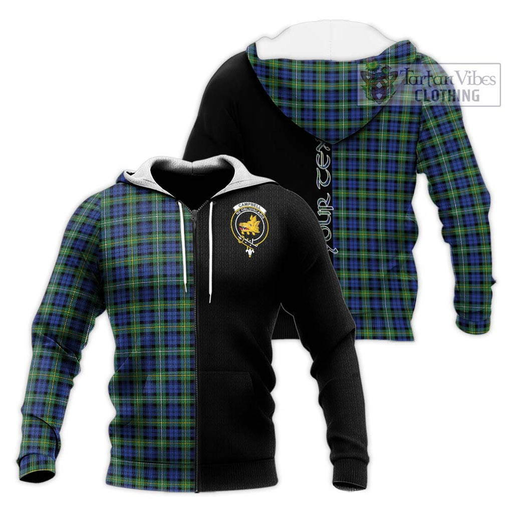 Campbell Argyll Ancient Tartan Knitted Hoodie with Family Crest and Half Of Me Style Unisex Knitted Zip Hoodie - Tartanvibesclothing Shop