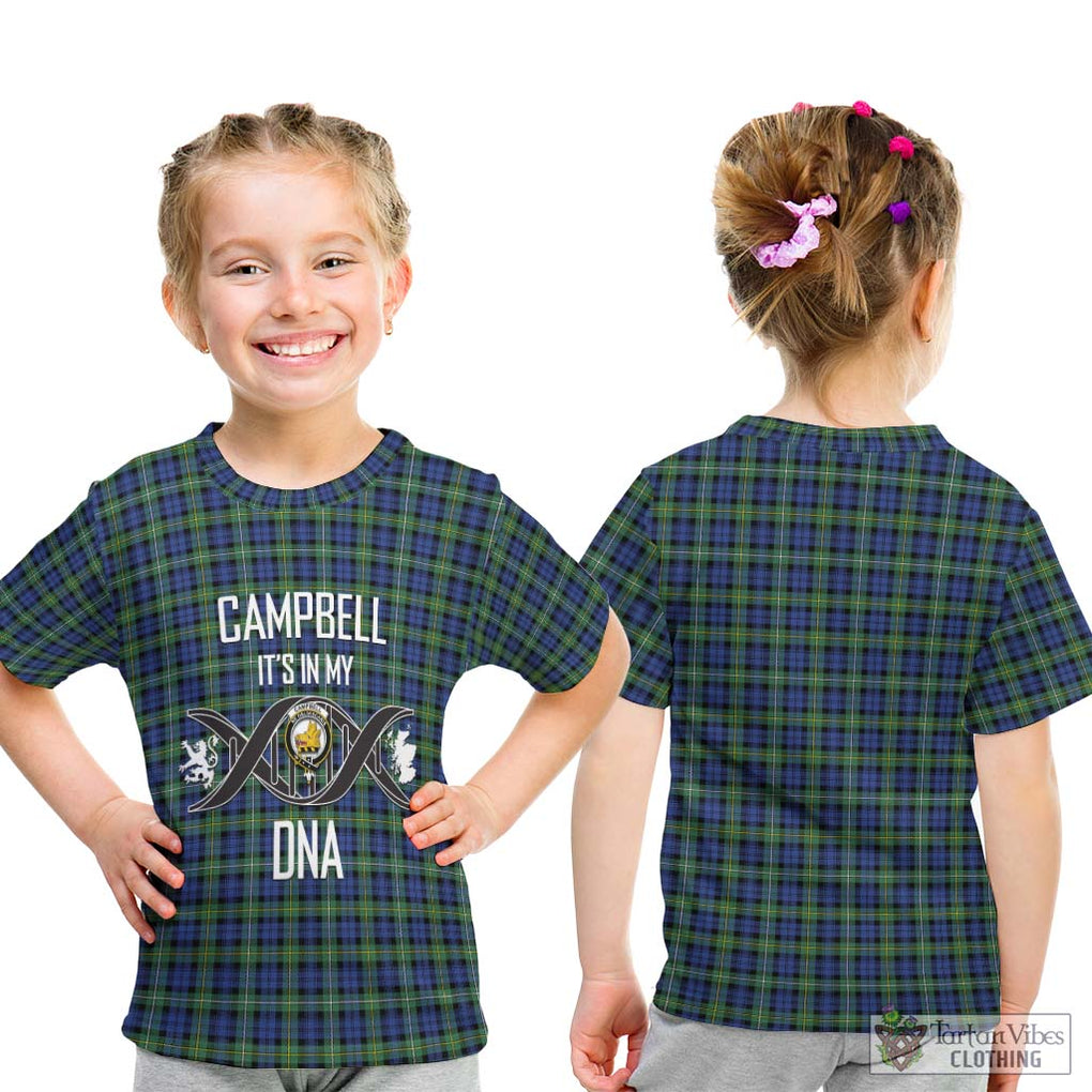 Campbell Argyll Ancient Tartan Kid T-Shirt with Family Crest DNA In Me Style - Tartanvibesclothing Shop