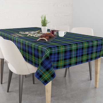 Campbell Argyll Ancient Tartan Tablecloth with Clan Crest and the Golden Sword of Courageous Legacy