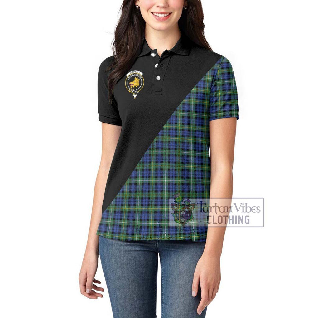 Campbell Argyll Ancient Tartan Women's Polo Shirt with Family Crest and Military Logo Style - Tartanvibesclothing Shop