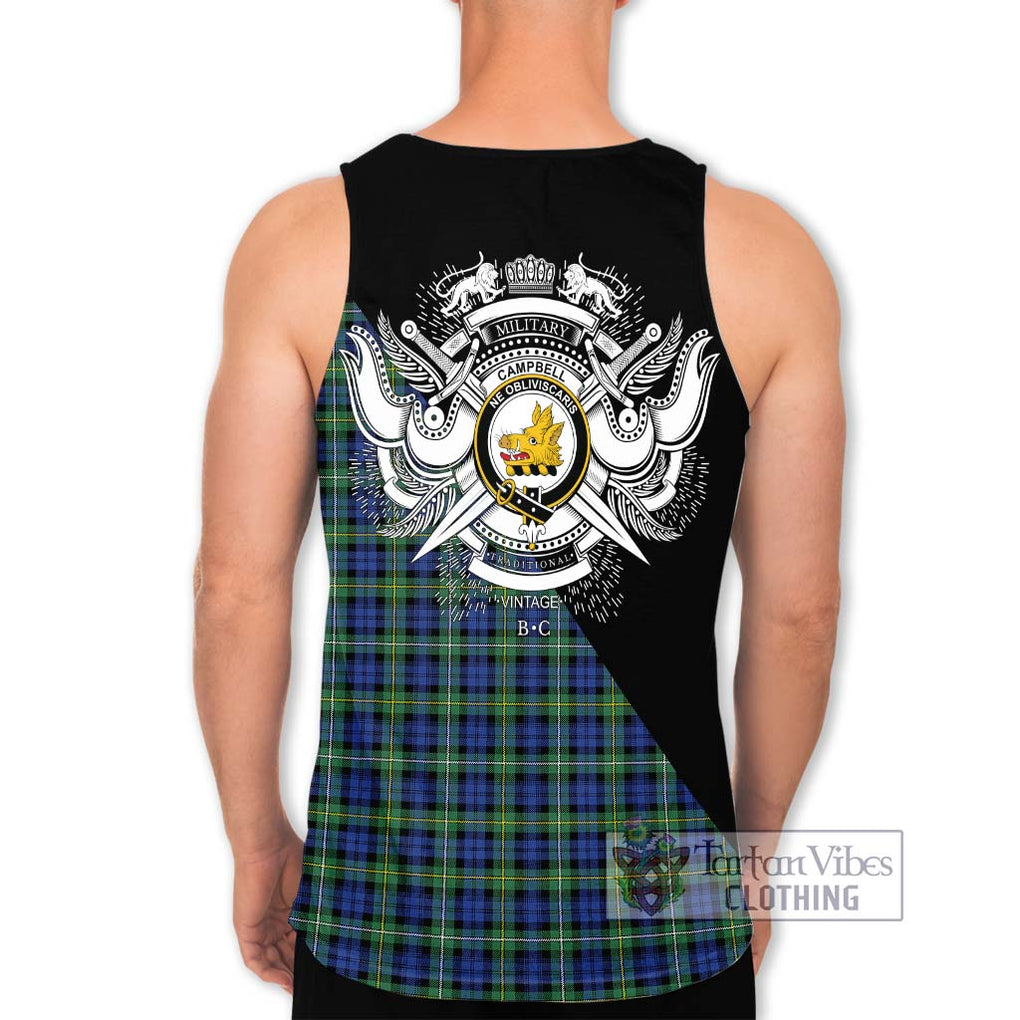 Campbell Argyll Ancient Tartan Men's Tank Top with Family Crest and Military Logo Style - Tartanvibesclothing Shop