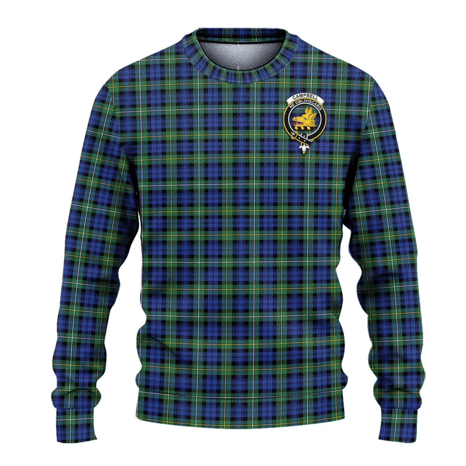 Campbell Argyll Ancient Tartan Knitted Sweater with Family Crest - Tartanvibesclothing