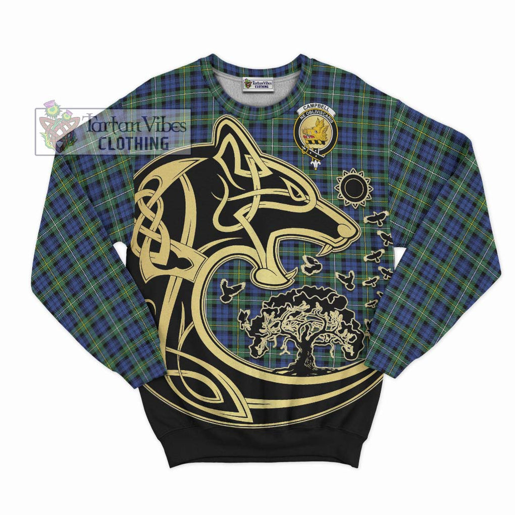 Campbell Argyll Ancient Tartan Sweatshirt with Family Crest Celtic Wolf Style - Tartan Vibes Clothing