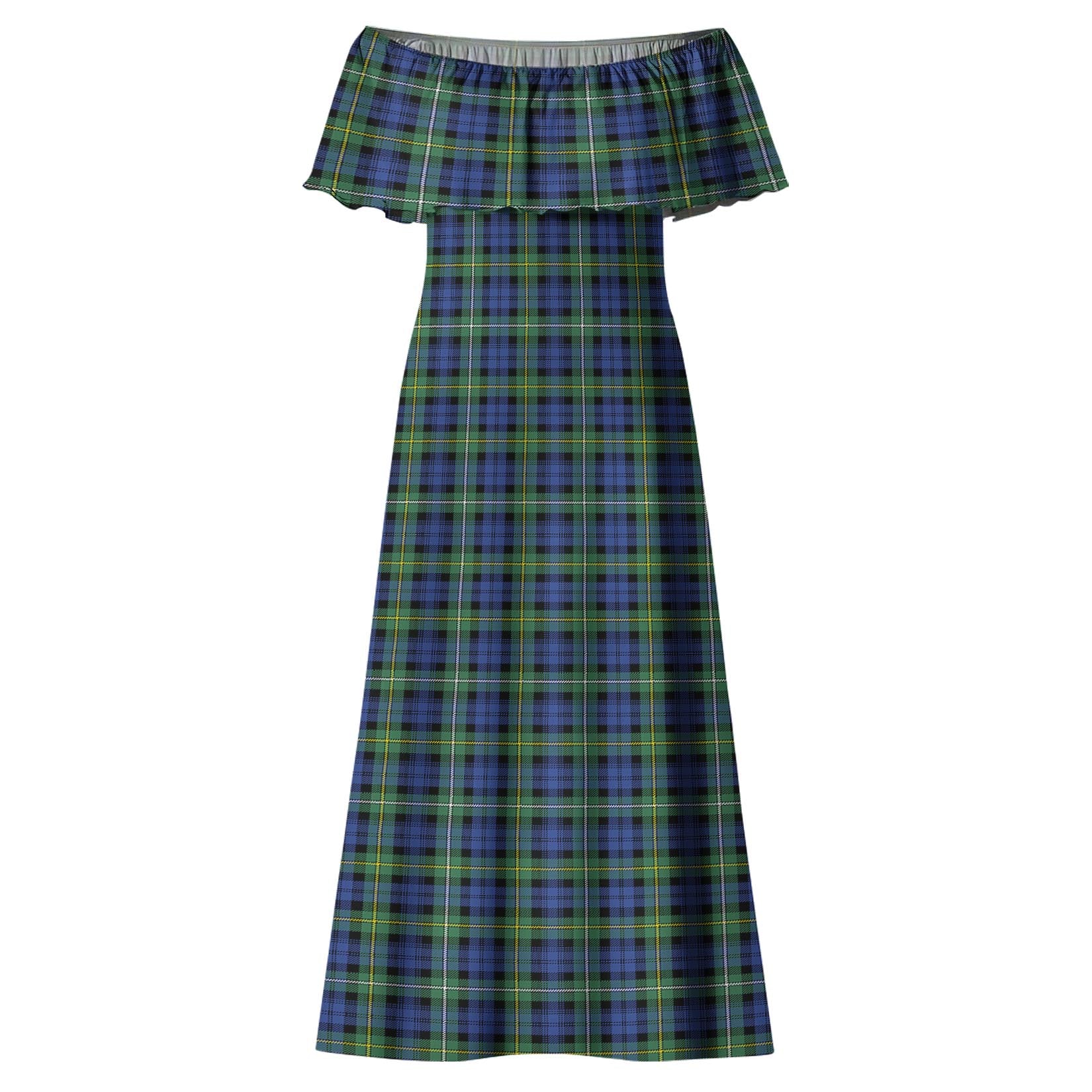 Campbell Argyll Ancient Tartan Off Shoulder Long Dress - Tartanvibesclothing