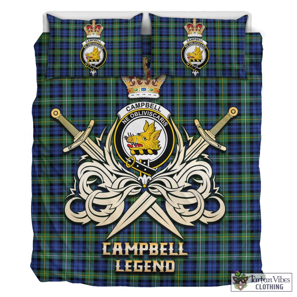Tartan Vibes Clothing Campbell Argyll Ancient Tartan Bedding Set with Clan Crest and the Golden Sword of Courageous Legacy