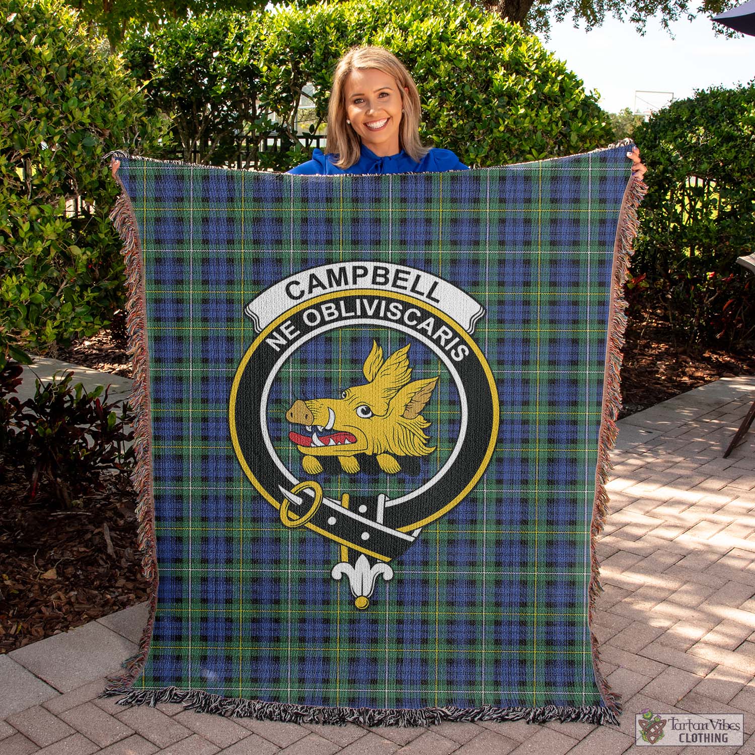 Tartan Vibes Clothing Campbell Argyll Ancient Tartan Woven Blanket with Family Crest