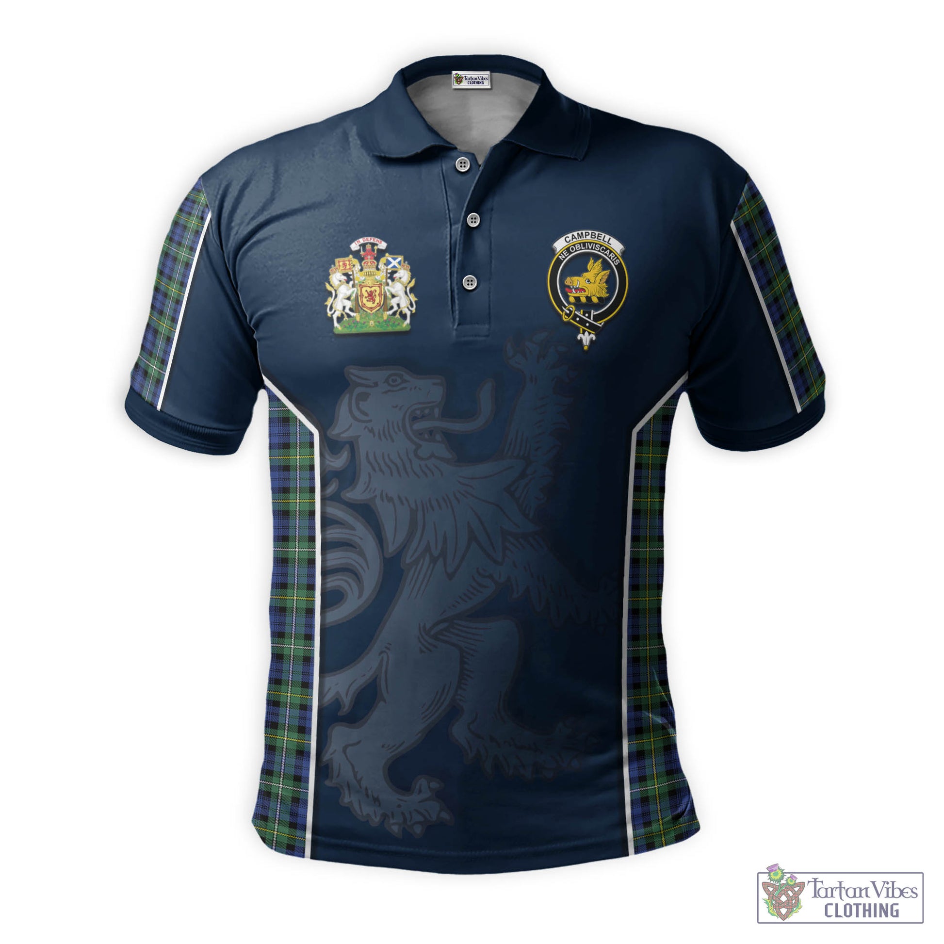 Tartan Vibes Clothing Campbell Argyll Ancient Tartan Men's Polo Shirt with Family Crest and Lion Rampant Vibes Sport Style