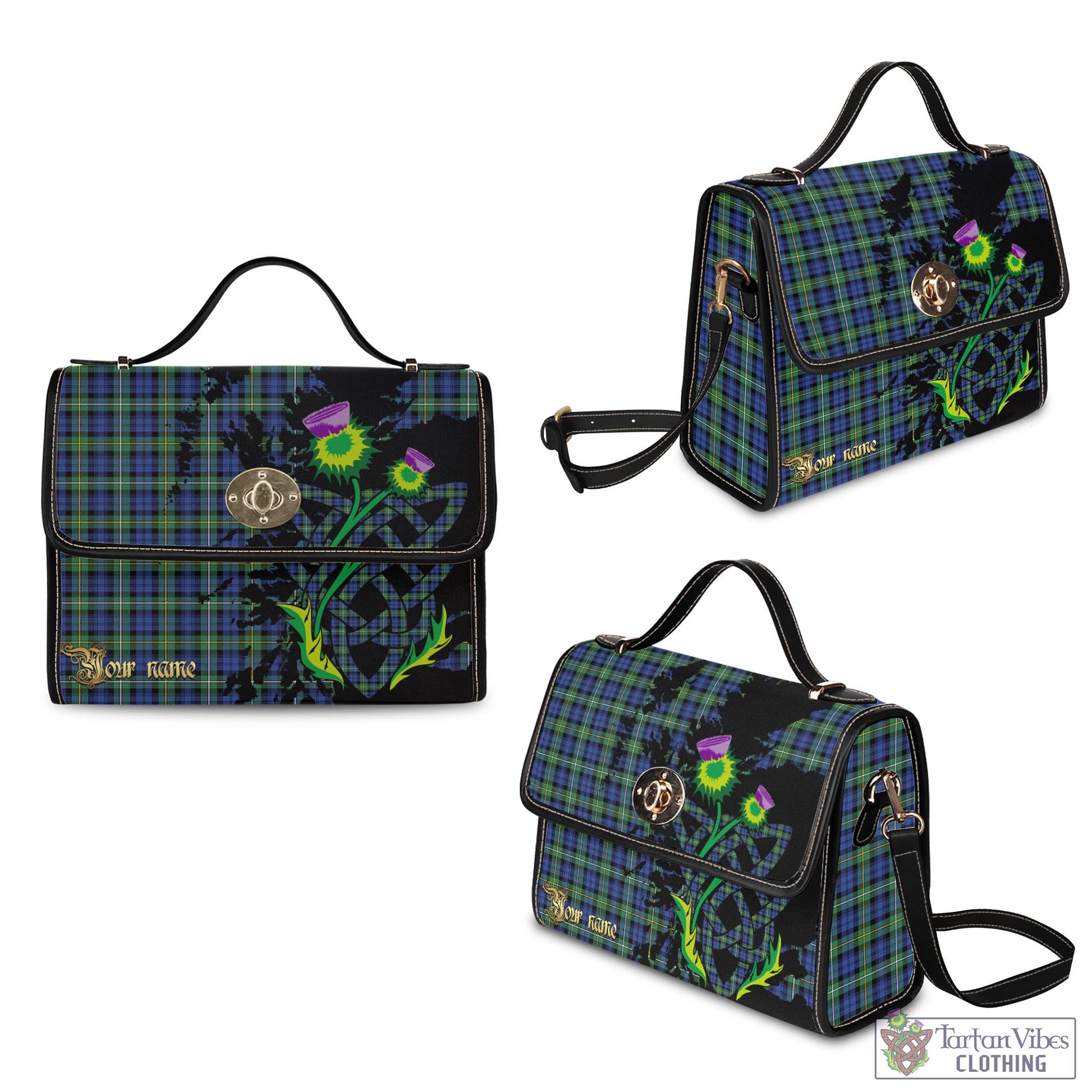 Tartan Vibes Clothing Campbell Argyll Ancient Tartan Waterproof Canvas Bag with Scotland Map and Thistle Celtic Accents