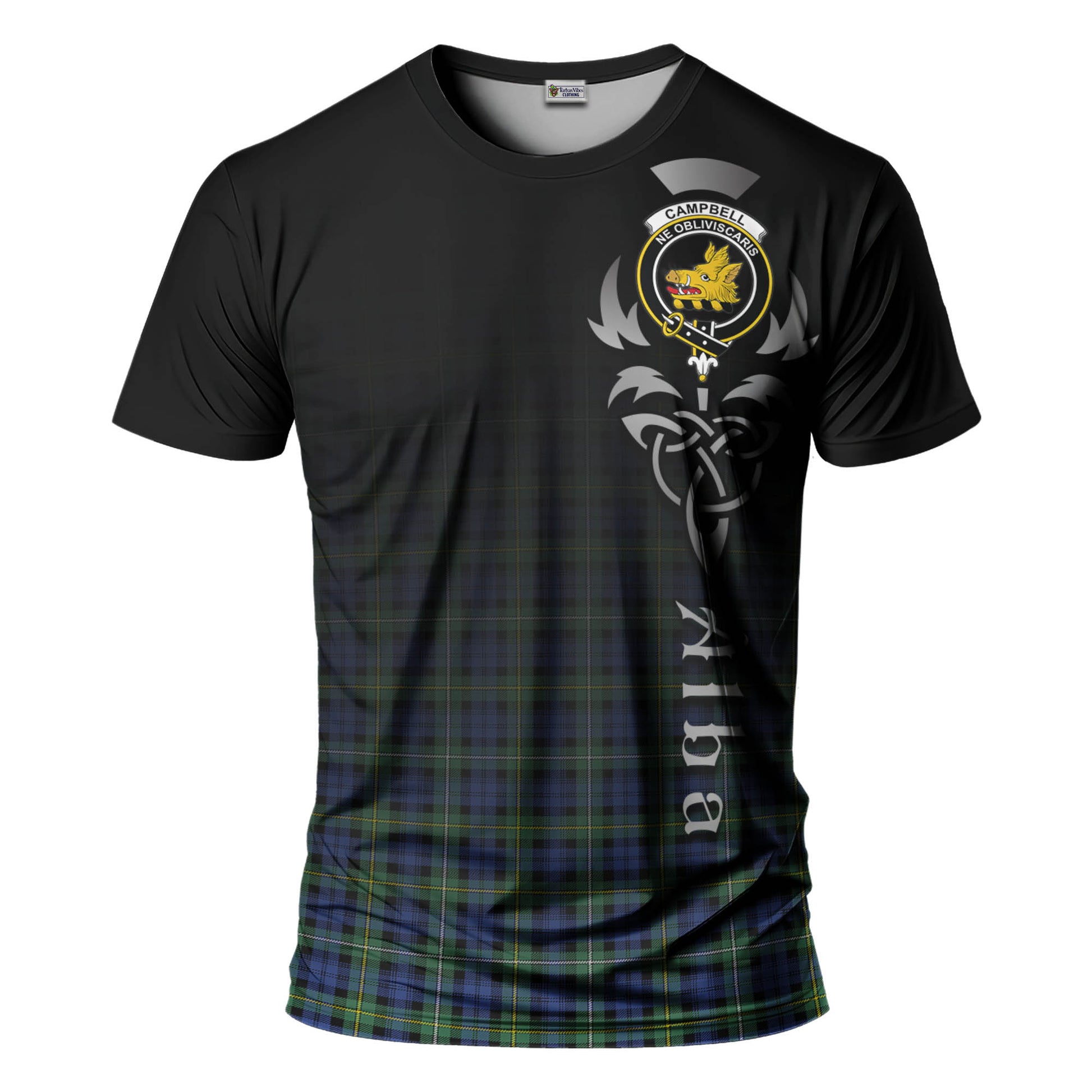 Tartan Vibes Clothing Campbell Argyll Ancient Tartan T-Shirt Featuring Alba Gu Brath Family Crest Celtic Inspired