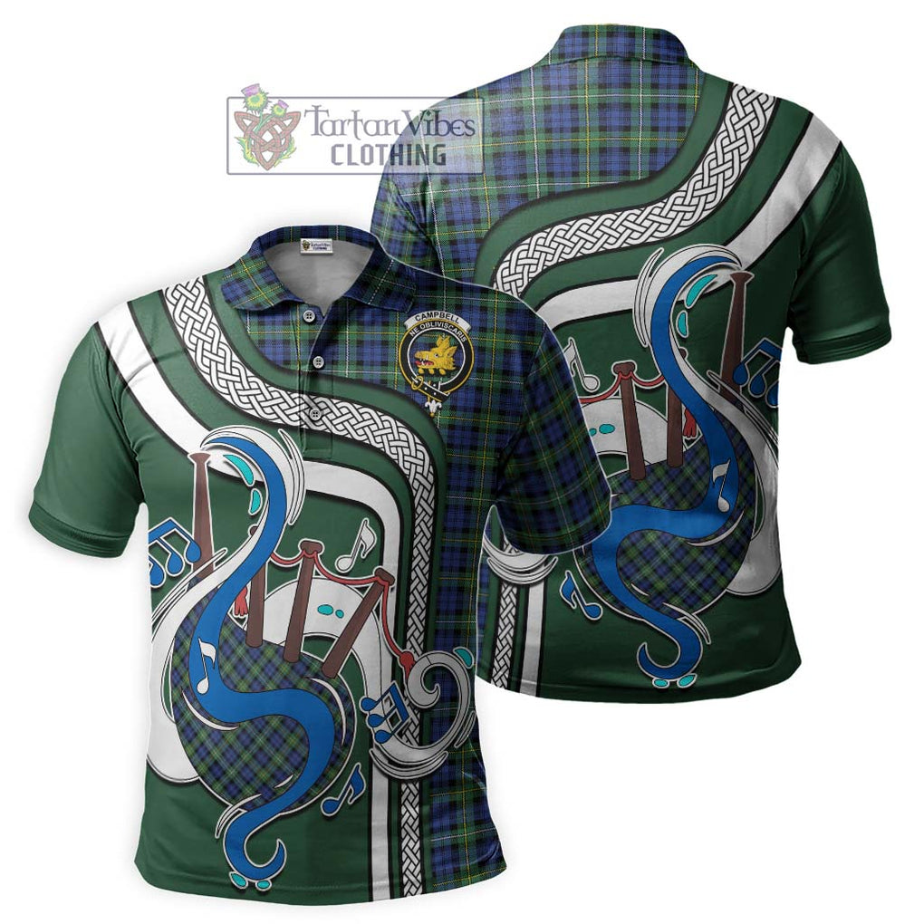 Tartan Vibes Clothing Campbell Argyll Ancient Tartan Polo Shirt with Epic Bagpipe Style