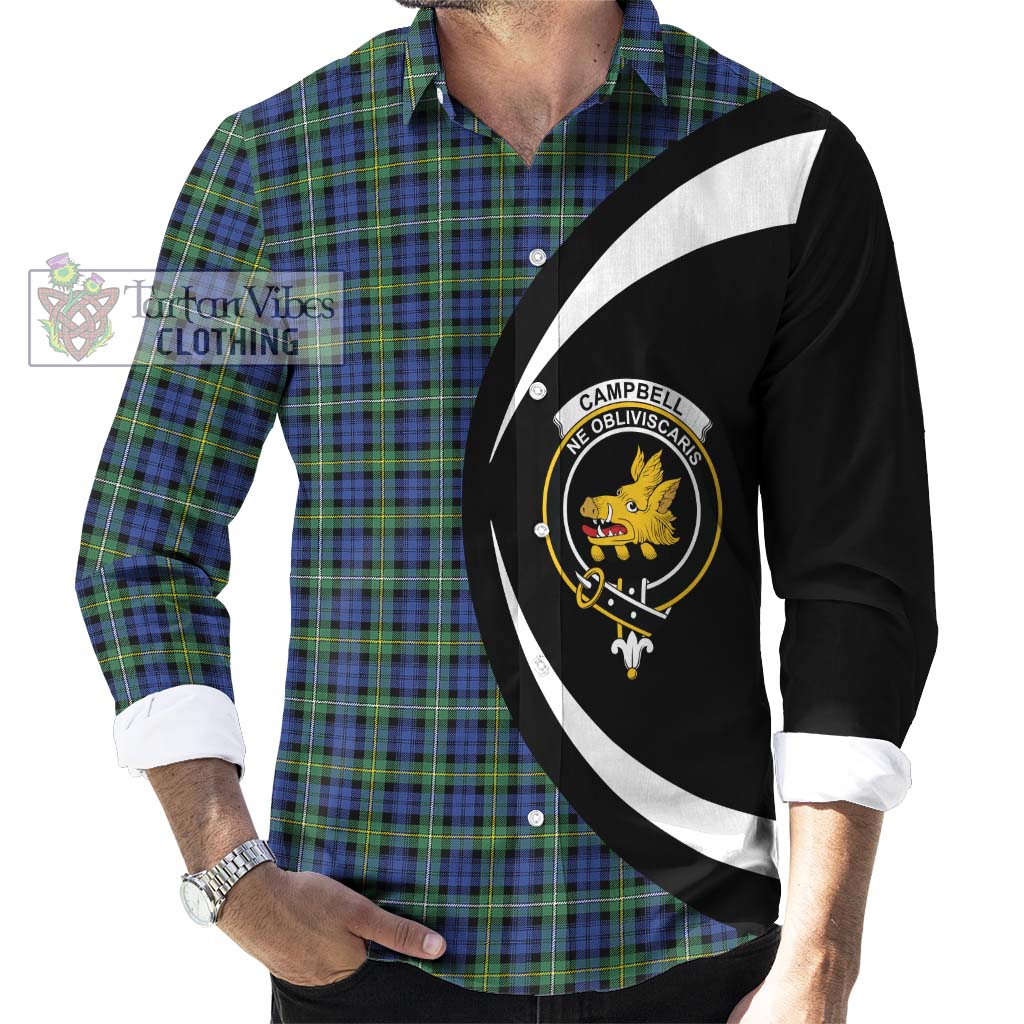 Campbell Argyll Ancient Tartan Long Sleeve Button Up with Family Crest Circle Style - Tartan Vibes Clothing