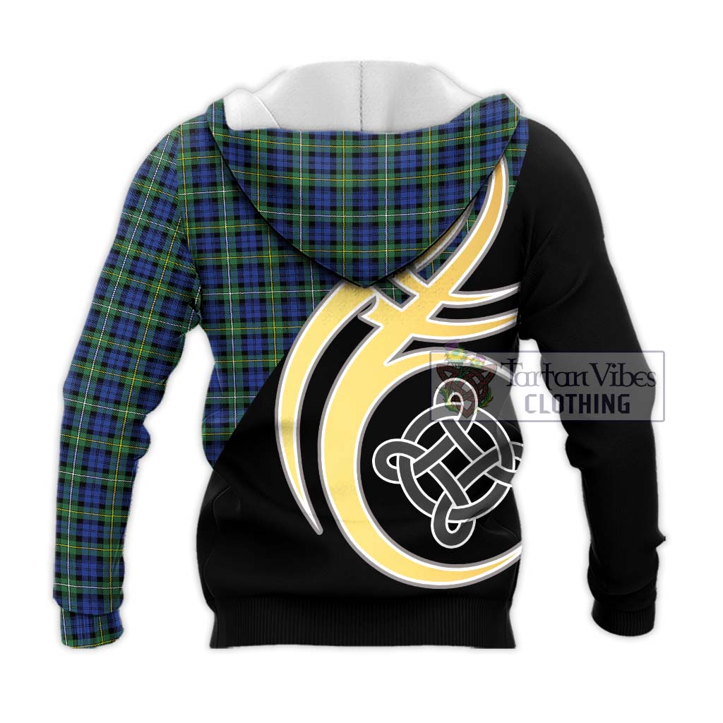Tartan Vibes Clothing Campbell Argyll Ancient Tartan Knitted Hoodie with Family Crest and Celtic Symbol Style
