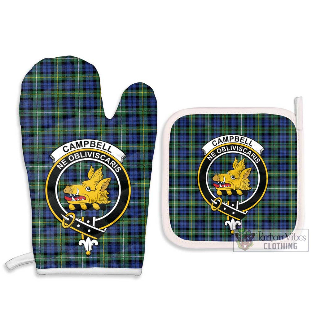 Campbell Argyll Ancient Tartan Combo Oven Mitt & Pot-Holder with Family Crest Combo 1 Oven Mitt & 2 Pot-Holder White - Tartan Vibes Clothing