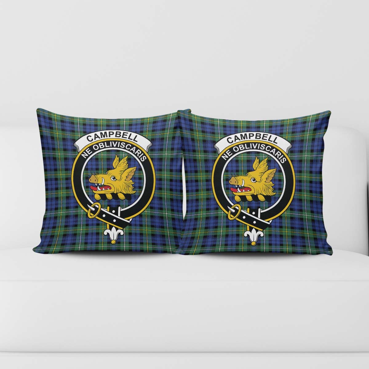 Campbell Argyll Ancient Tartan Pillow Cover with Family Crest - Tartanvibesclothing