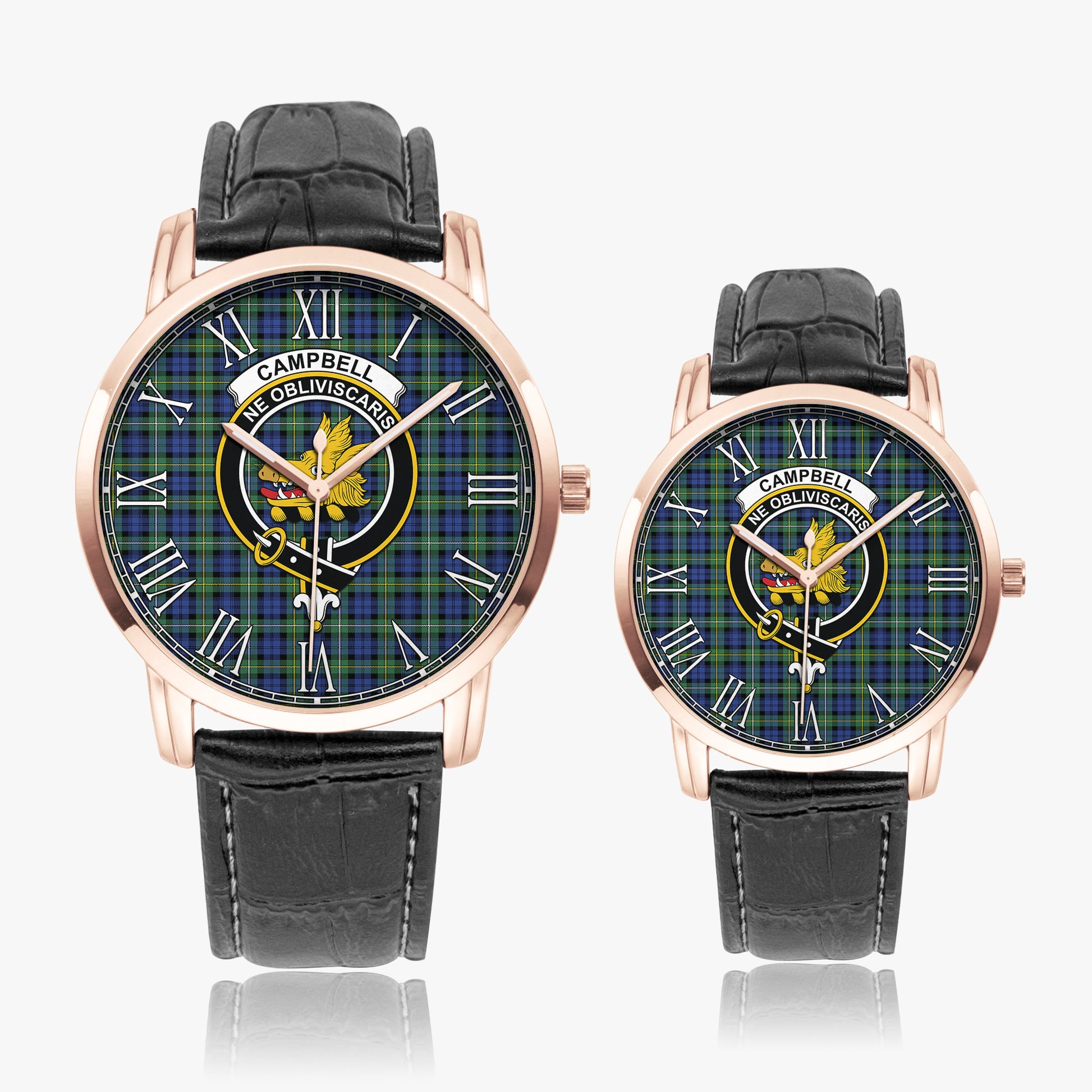 Campbell Argyll Ancient Tartan Family Crest Leather Strap Quartz Watch - Tartanvibesclothing