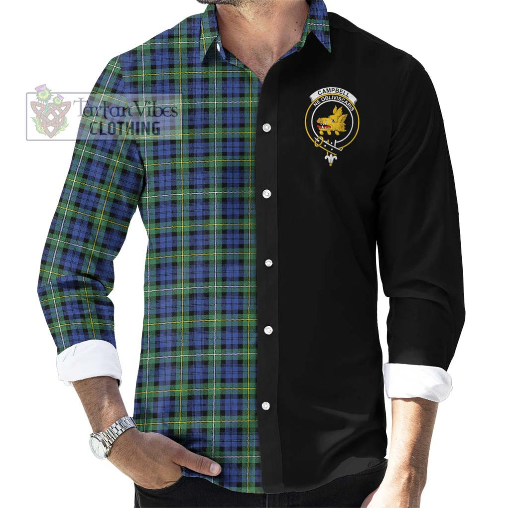 Campbell Argyll Ancient Tartan Long Sleeve Button Shirt with Family Crest and Half Of Me Style - Tartanvibesclothing Shop