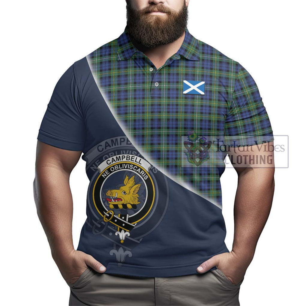 Campbell Argyll Ancient Tartan Polo Shirt with Personalised National Flag and Family Crest Half Style - Tartanvibesclothing Shop