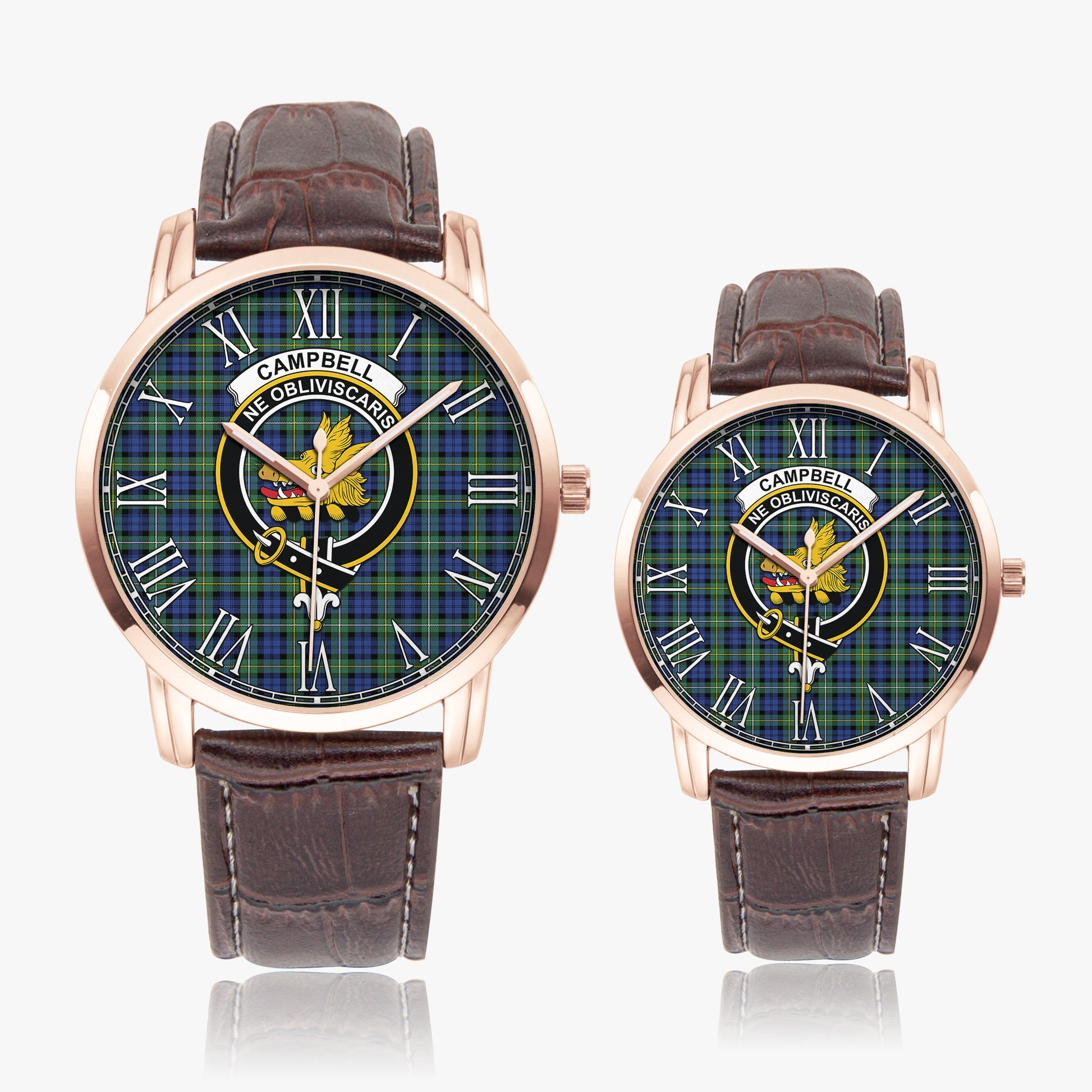 Campbell Argyll Ancient Tartan Family Crest Leather Strap Quartz Watch - Tartanvibesclothing