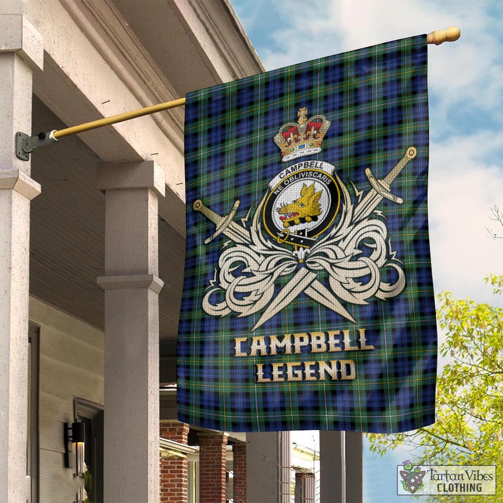 Tartan Vibes Clothing Campbell Argyll Ancient Tartan Flag with Clan Crest and the Golden Sword of Courageous Legacy