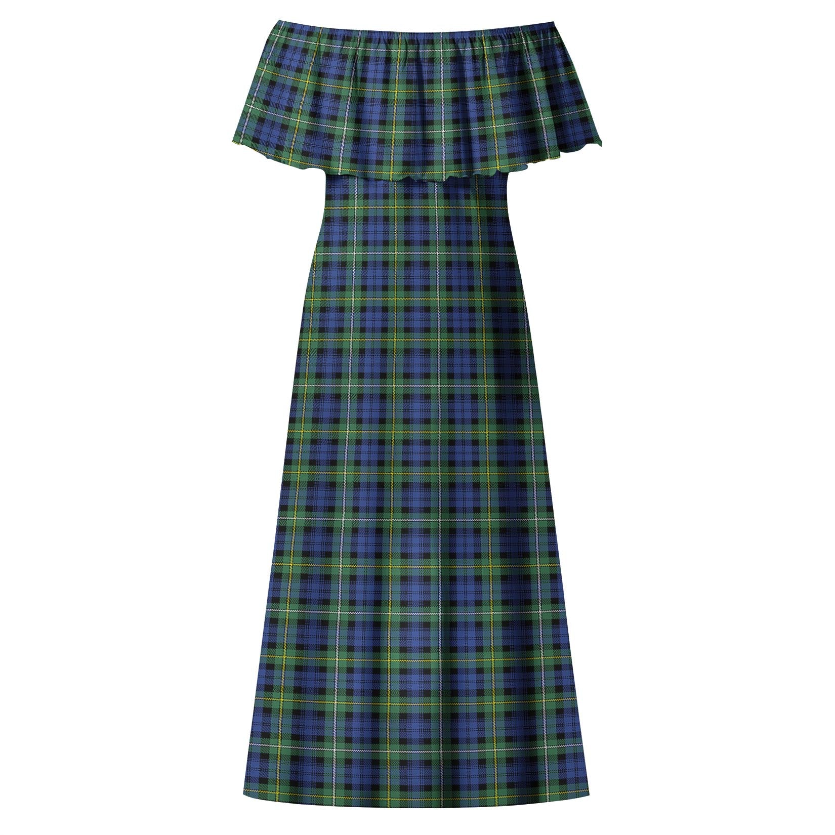 Campbell Argyll Ancient Tartan Off Shoulder Long Dress - Tartanvibesclothing