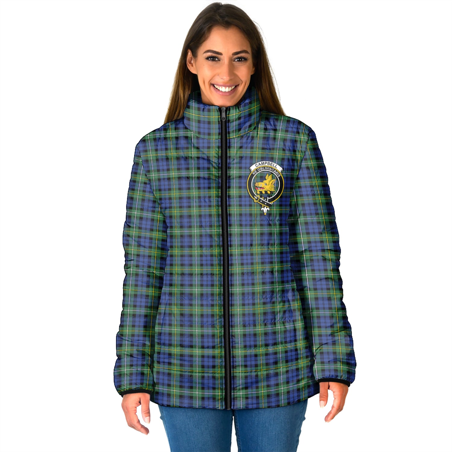 Campbell Argyll Ancient Tartan Padded Jacket with Family Crest - Tartan Vibes Clothing