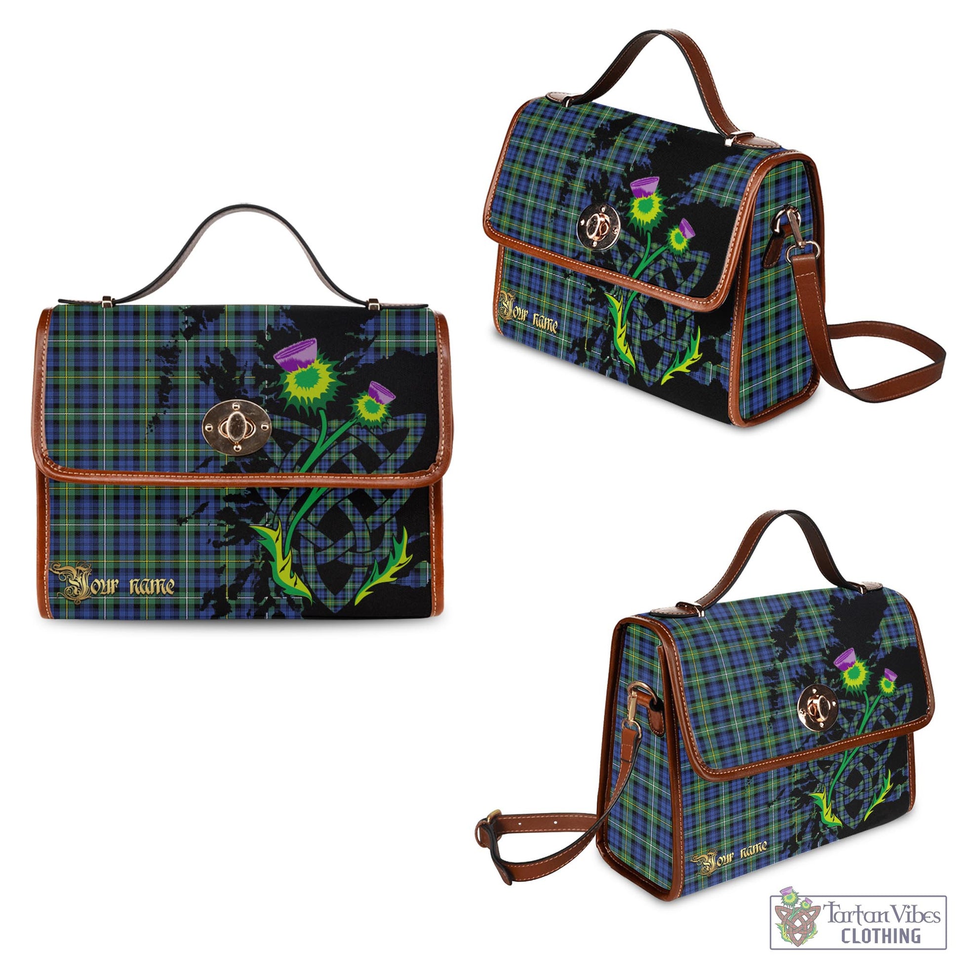 Tartan Vibes Clothing Campbell Argyll Ancient Tartan Waterproof Canvas Bag with Scotland Map and Thistle Celtic Accents