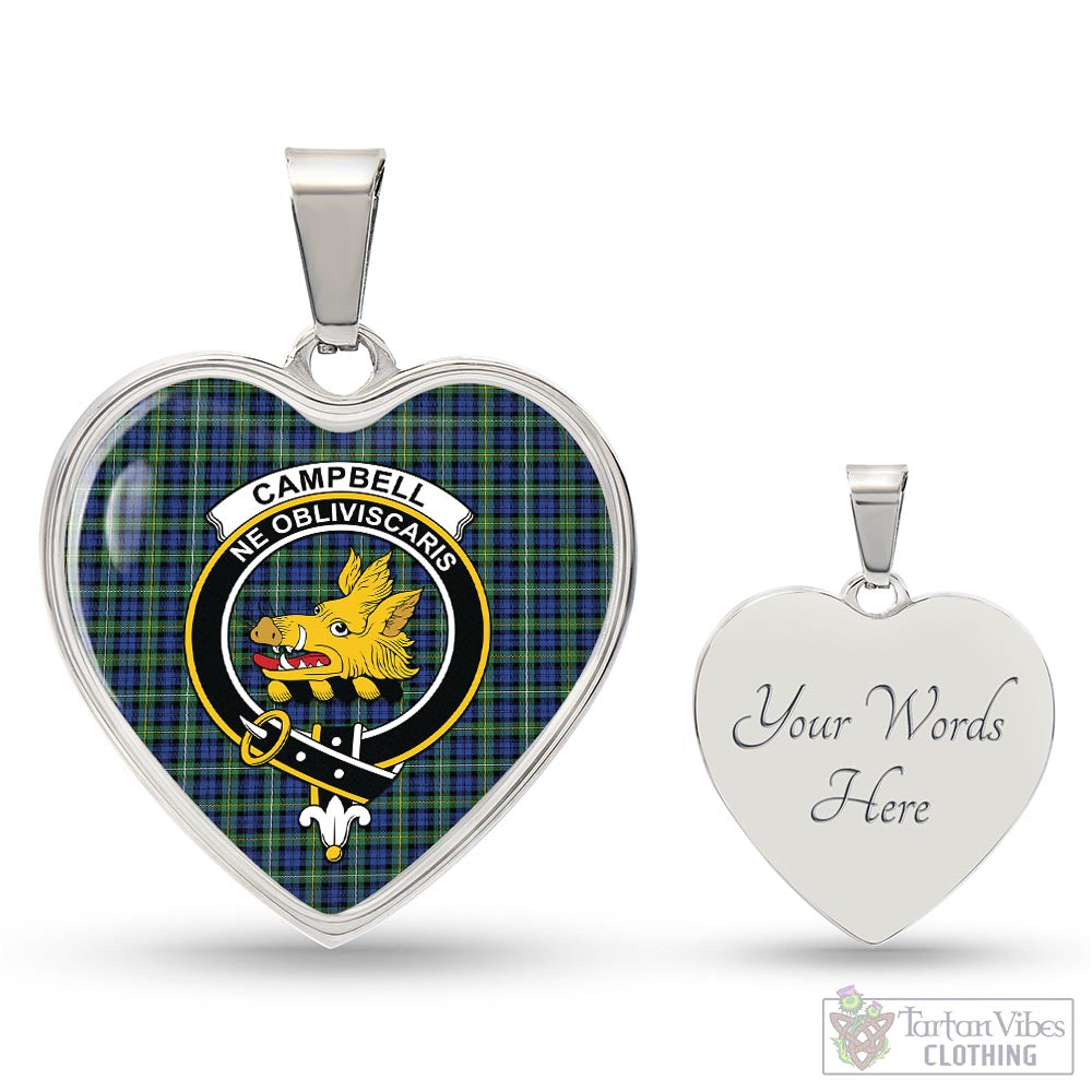 Tartan Vibes Clothing Campbell Argyll Ancient Tartan Heart Necklace with Family Crest