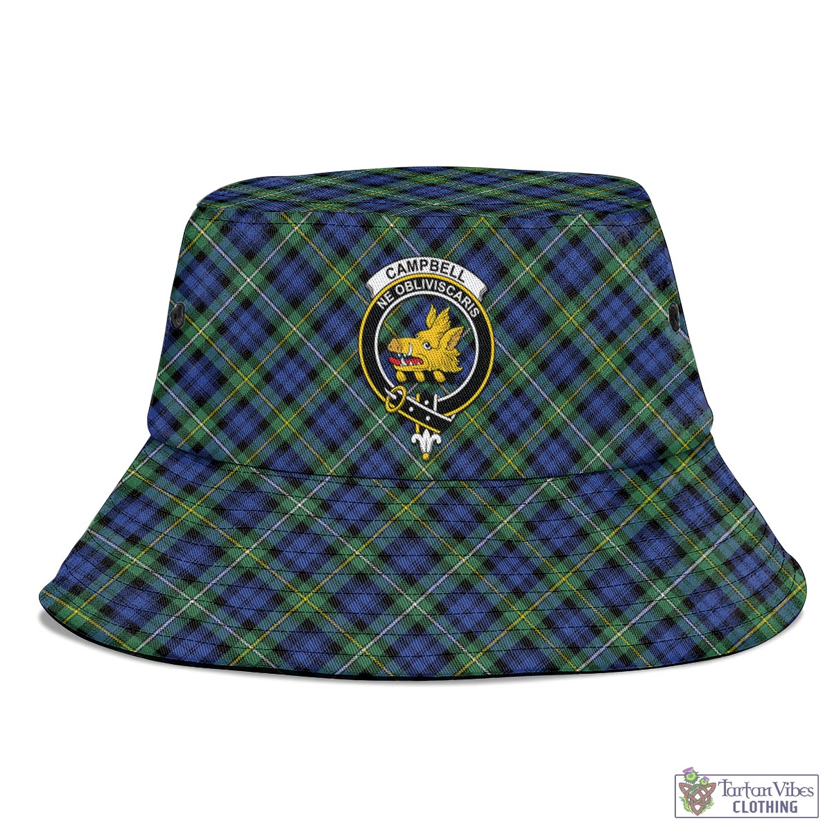 Tartan Vibes Clothing Campbell Argyll Ancient Tartan Bucket Hat with Family Crest