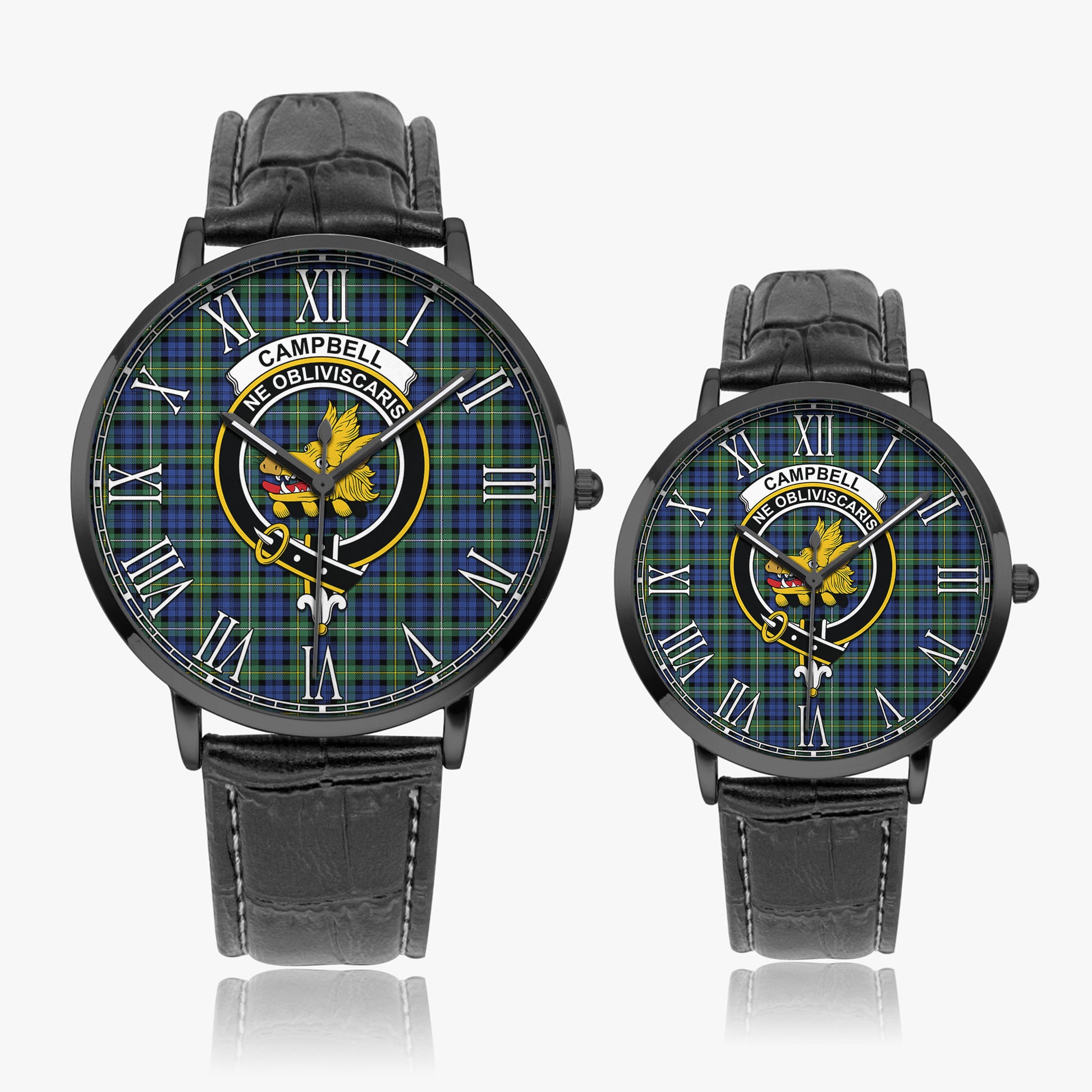 Campbell Argyll Ancient Tartan Family Crest Leather Strap Quartz Watch - Tartanvibesclothing