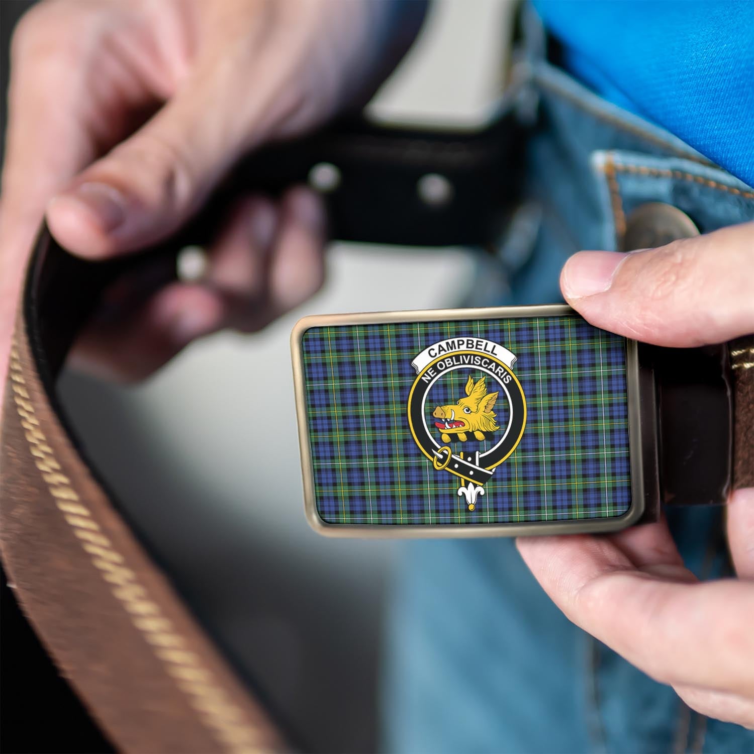 Campbell Argyll Ancient Tartan Belt Buckles with Family Crest - Tartanvibesclothing