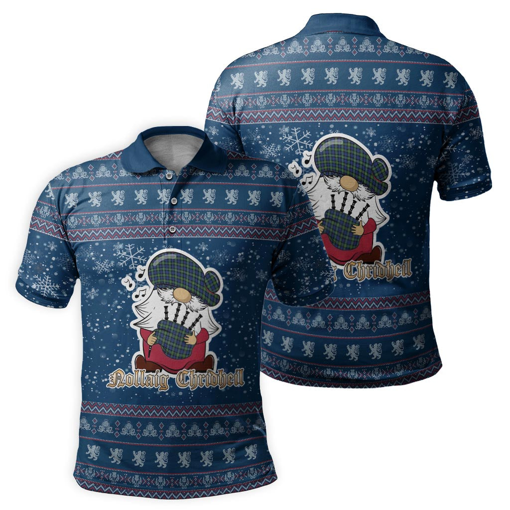 Campbell Argyll Ancient Clan Christmas Family Polo Shirt with Funny Gnome Playing Bagpipes Men's Polo Shirt Blue - Tartanvibesclothing