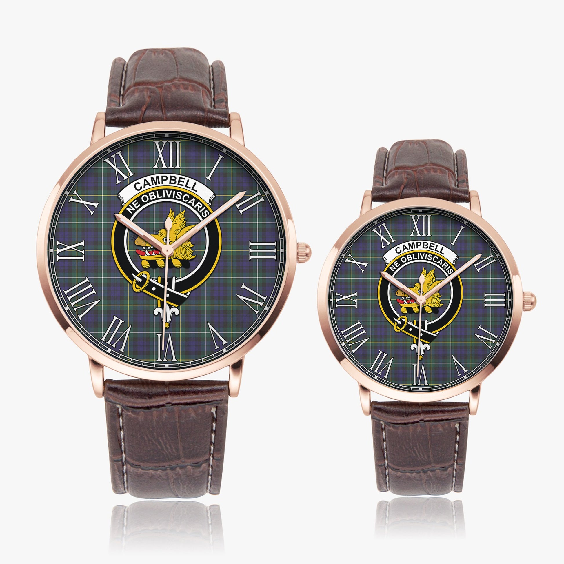 Campbell Argyll Modern Tartan Family Crest Leather Strap Quartz Watch - Tartanvibesclothing