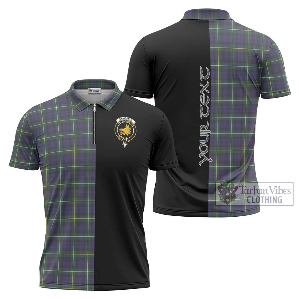 Campbell Argyll Modern Tartan Zipper Polo Shirt with Family Crest and Half Of Me Style Unisex - Tartanvibesclothing Shop