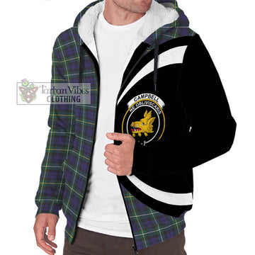 Campbell Argyll Modern Tartan Sherpa Hoodie with Family Crest Circle Style