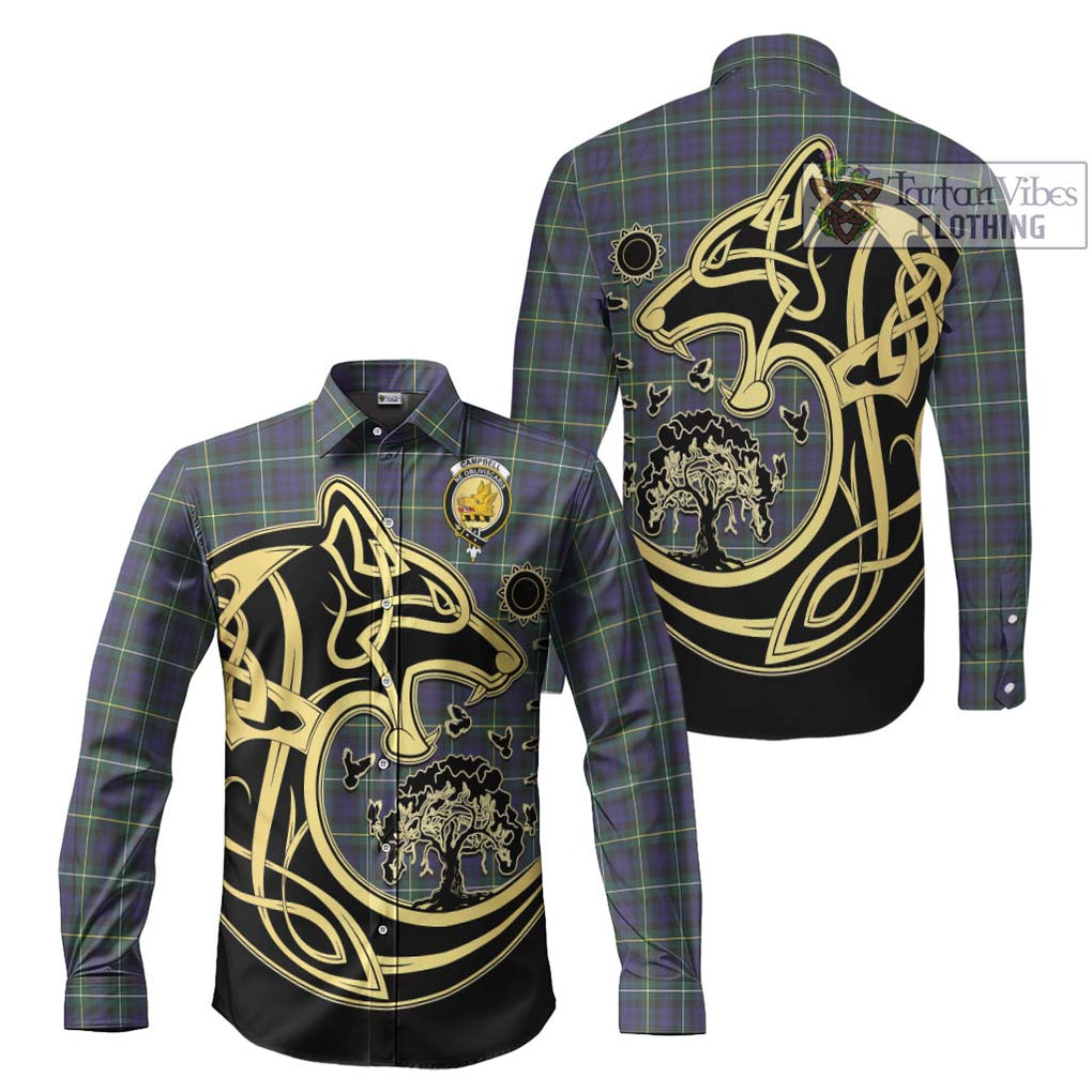 Campbell Argyll Modern Tartan Long Sleeve Button Shirt with Family Crest Celtic Wolf Style Men's Shirt S - Tartan Vibes Clothing