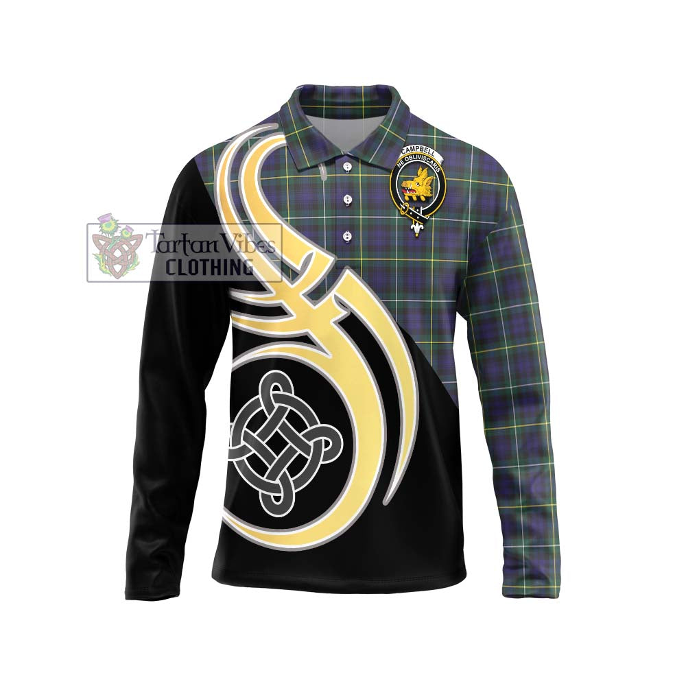 Campbell Argyll Modern Tartan Long Sleeve Polo Shirt with Family Crest and Celtic Symbol Style Unisex - Tartan Vibes Clothing