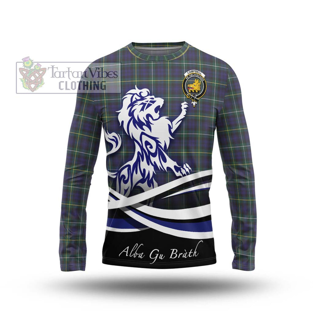 Campbell Argyll Modern Tartan Long Sleeve T-Shirt with Alba Gu Brath Regal Lion Emblem Unisex - Tartanvibesclothing Shop