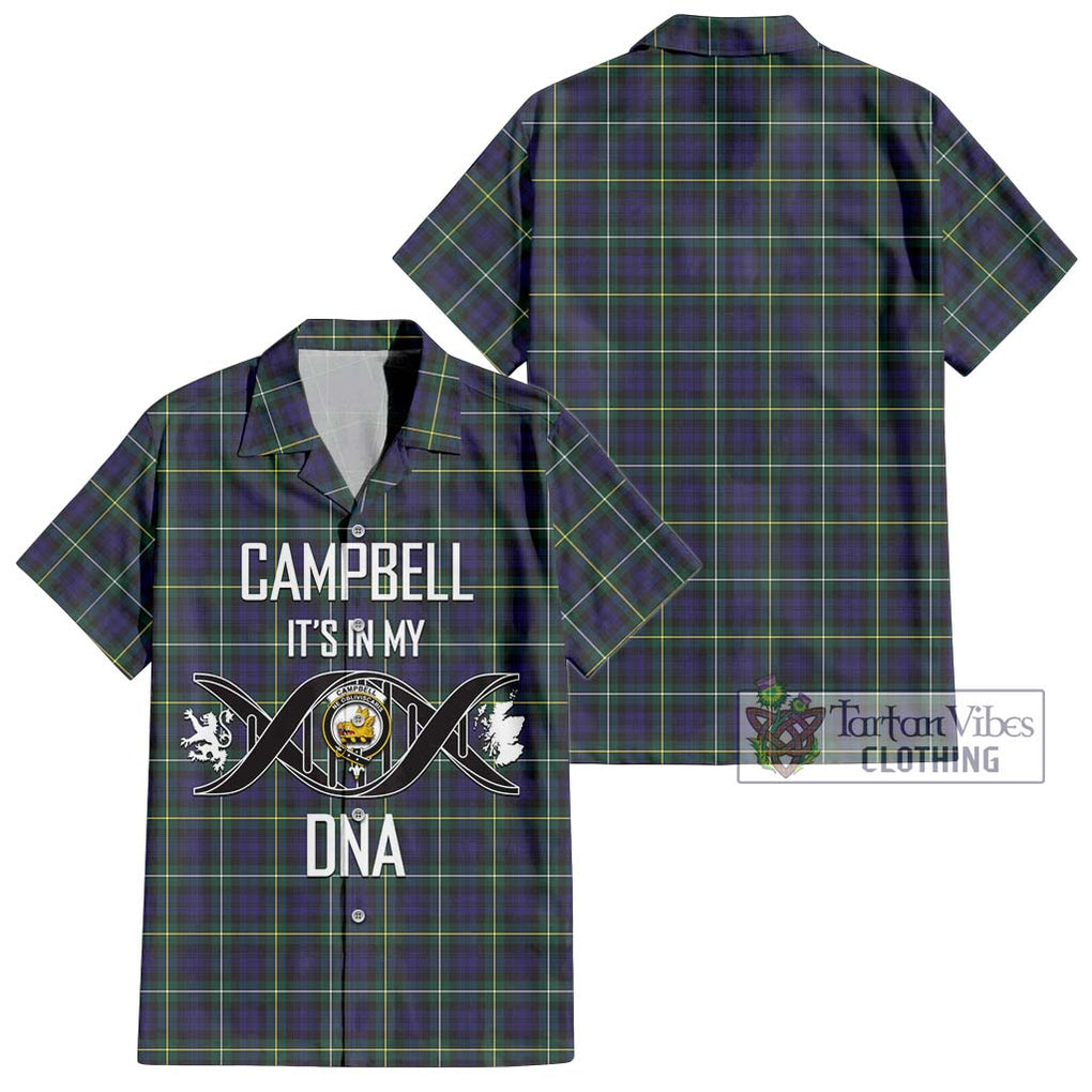 Campbell Argyll Modern Tartan Short Sleeve Button Shirt with Family Crest DNA In Me Style Kid - Tartanvibesclothing Shop