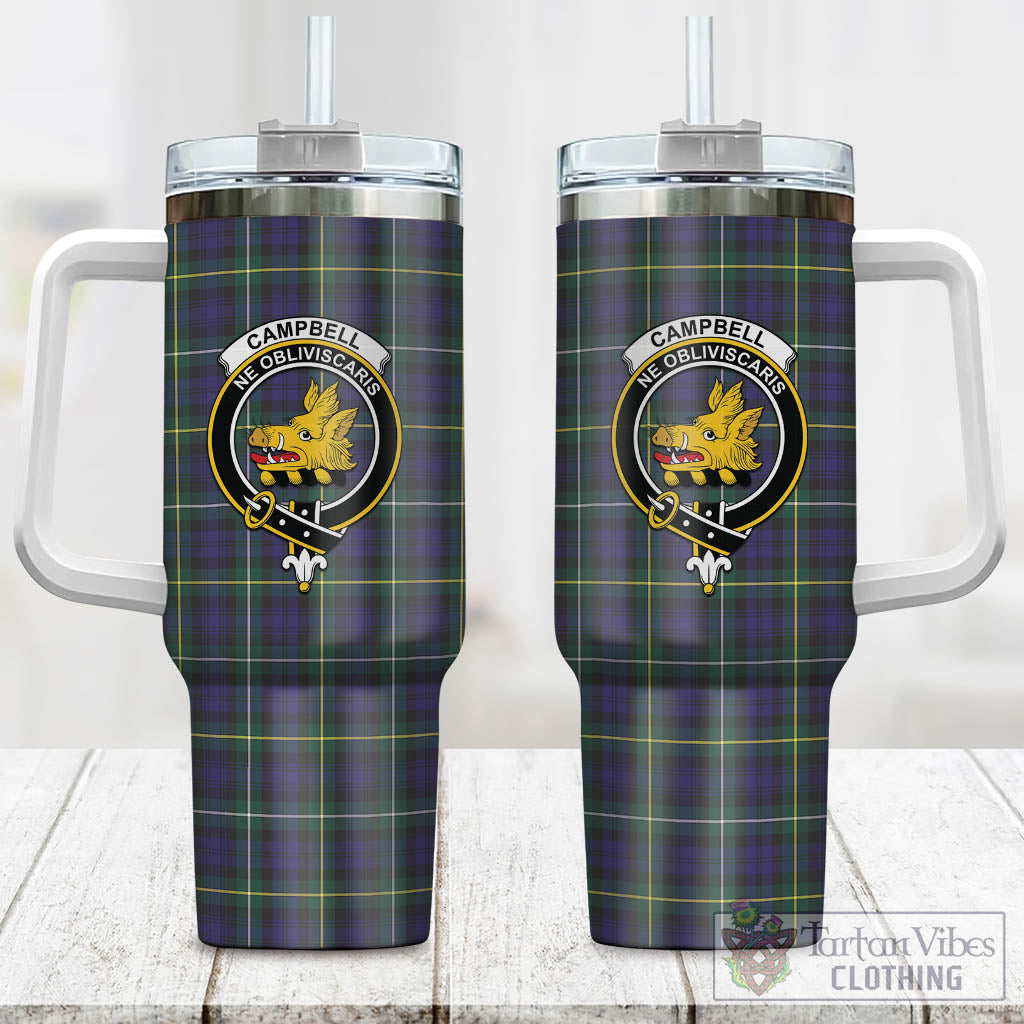 Tartan Vibes Clothing Campbell Argyll Modern Tartan and Family Crest Tumbler with Handle