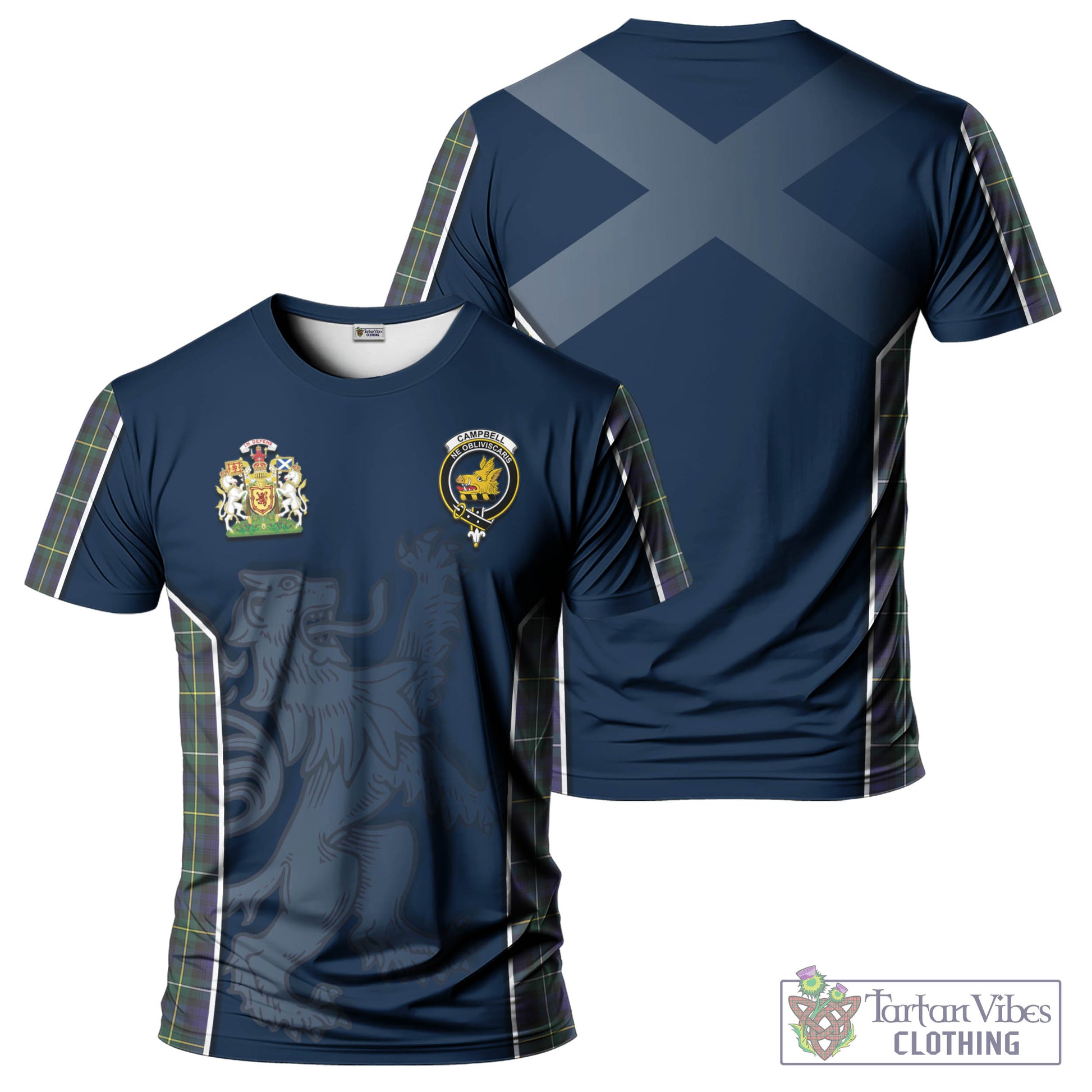 Tartan Vibes Clothing Campbell Argyll Modern Tartan T-Shirt with Family Crest and Lion Rampant Vibes Sport Style